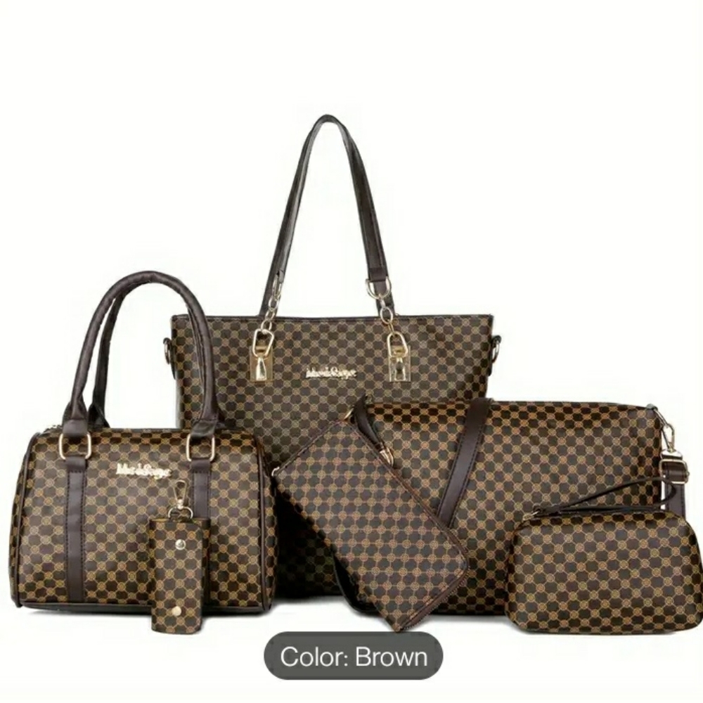6 Piece Purse Sets in Brown & Khaki - Picture 2 of 4